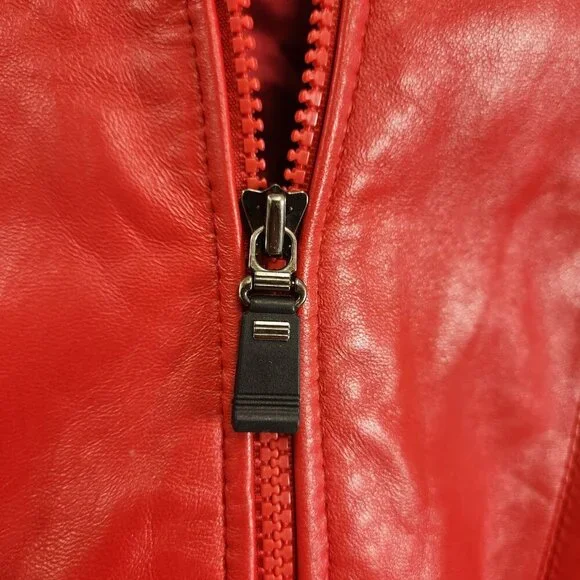 DC Collection Red Leather Jacket Size Small - Picture 3 of 12